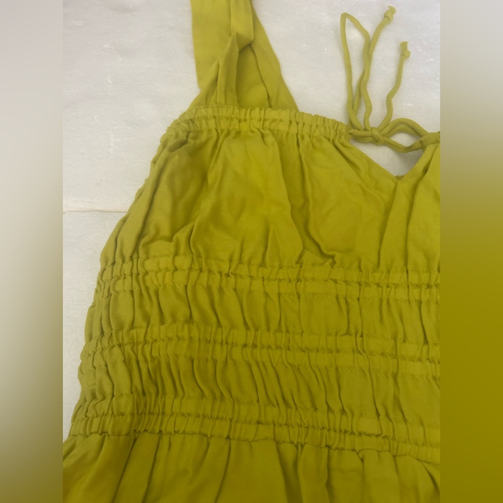 Topshop Channeled mini dress in chartreuse yellow tie front elastic waist - Picture 10 of 13